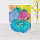 Carte Rose arc-en-ciel pétale et anneaux (Fleur jaune)