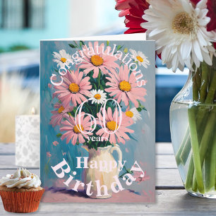 Carte Rose Blanc Printemps Fleurs marguerites dans Vase 