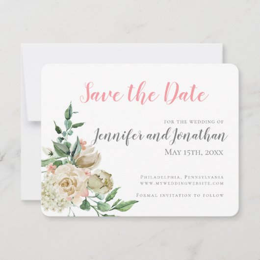 Carte Rose blanche classique Enregistrer la date (Devant)