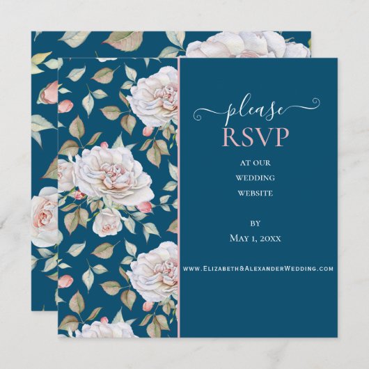 Carte Rose blanche romantique sur le site Mariage bleu R (Devant / Derrière)