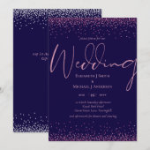 Carte Rose bleu de la marine moderne Mariage Confetti (Devant / Derrière)