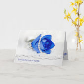 Carte rose bleu et perles sur blanc (Fleur jaune)