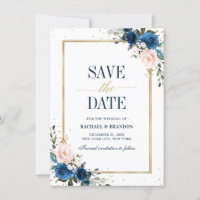 Rose bleu marine Géométrique Enregistrer la date