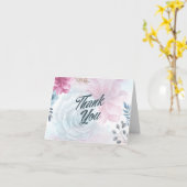 Carte Rose bleu poussiéreux et Merci rose floral (Fleur jaune)