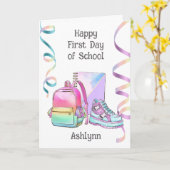 Carte Rose bleu violet Joyeux premier jour de l'école (Fleur jaune)