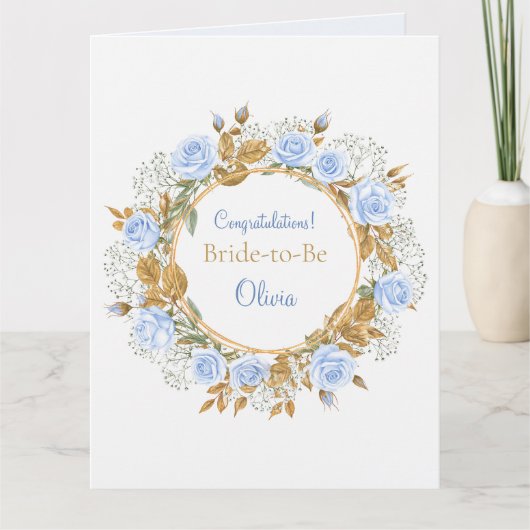 Carte Rose Bleue Mariage aux Reflets Dorés (Devant)