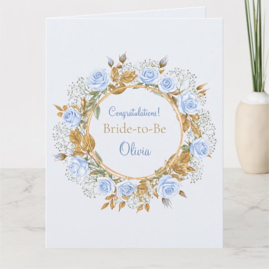 Carte Rose Bleue Mariage aux Reflets Dorés (Devant)