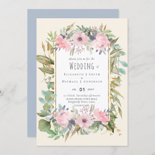 Carte Rose Blush Floral Sage Mariage