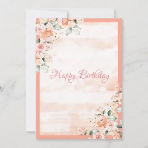 Carte Rose Blush Floral Script Aquarelle Femme