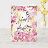 Carte Rose Blush Joyeux Anniversaire Aquarelle Design Fl (Fleur jaune)