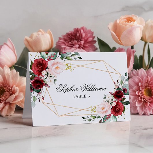 Carte Rose Blush Pink & Burgundy Mariage Place