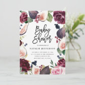 Carte Rose, bordeaux + fig aquarelle floral et script (Debout devant)