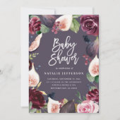 Carte Rose, bordeaux + fig aquarelle floral et script (Devant)