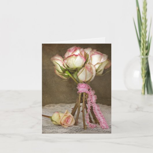 Carte rose bouquet sur doily sympathie merci (Devant)