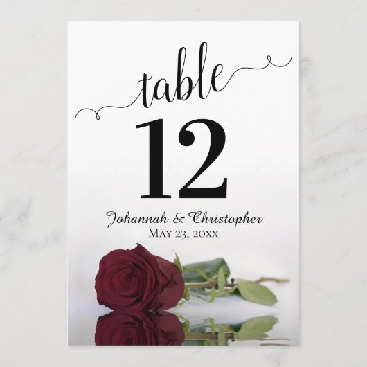 Carte Rose Bourgogne Elégant Table Numéro Grand (Dos)