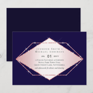Carte Rose budget Gold Foil Look Mariage géométrique