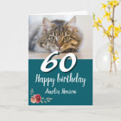 Carte Rose Chat Photo Aquarelle 60 ans (Fleur jaune)
