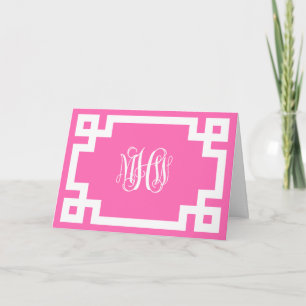 Carte Rose Chaud Monogramme de Vigne Script en Clé Grecq