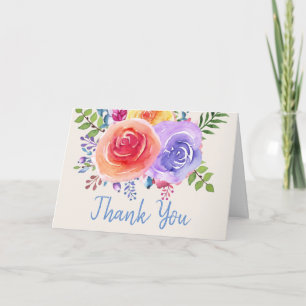 Carte Rose coloré Aquarelle Floral Mariage Merci