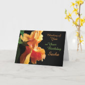 Carte Rose Corail, Fleur d'Hibiscus Orange Pêche Anniver (Fleur jaune)