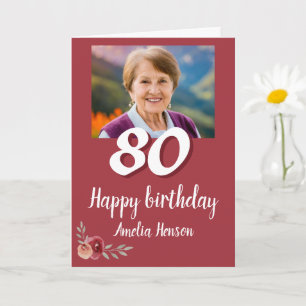 Carte Rose couleur rouge photo 80e anniversaire