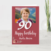 Carte Rose couleur rouge photo 90e anniversaire (Devant)