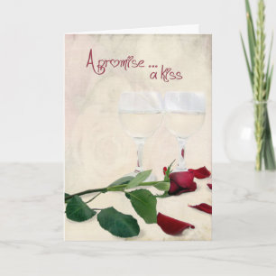 Carte rose d'anniversaire et vin
