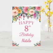 Carte rose d'aquarelle florale 8e anniversaire (Fleur jaune)