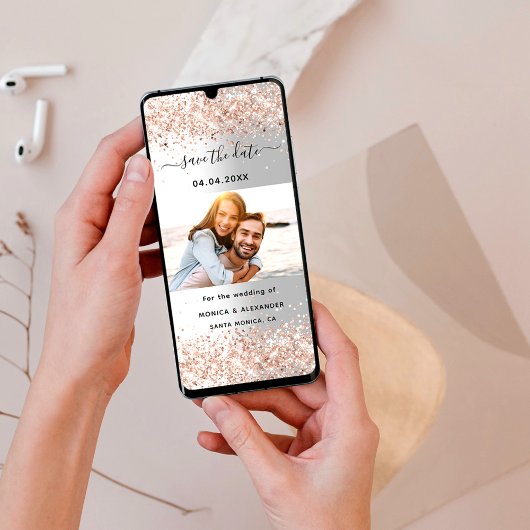 Carte Rose d'argent mariage photo en or Enregistrer la d