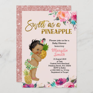 Carte rose de baby shower d'ananas d'or de partie