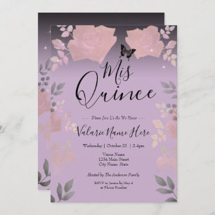 Carte Rose de glace rose Floral Quinceanera violet