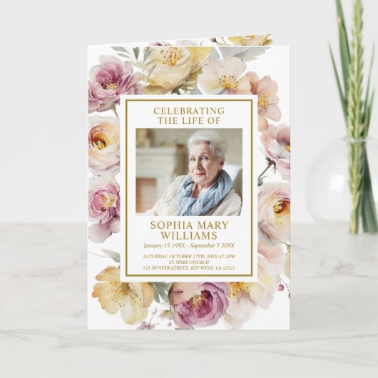 Carte Rose de jardin Photo Memorial Funérailles Programm (Devant)