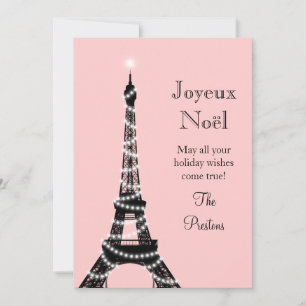 Carte rose de la Tour Eiffel pour les Fêtes