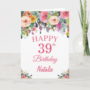 Carte rose de l'aquarelle d'anniversaire des fleur