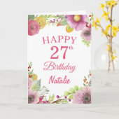 Carte rose de l'aquarelle de 27e anniversaire (Fleur jaune)