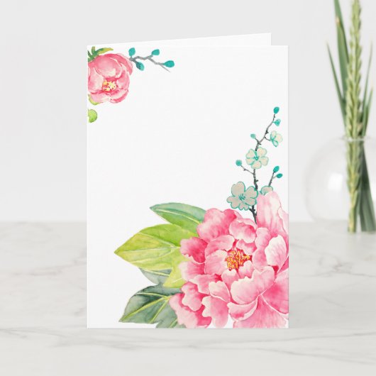 Carte rose de pivoine d'aquarelle (Devant)