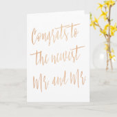 Carte Rose d'or "Félicitations à la nouvelle, M. et M." (Fleur jaune)