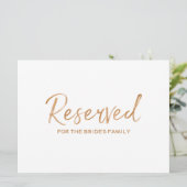 Carte Rose d'Or "Réservé" pour panneau de mariage de fam (Debout devant)