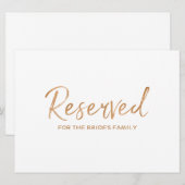 Carte Rose d'Or "Réservé" pour panneau de mariage de fam (Devant / Derrière)