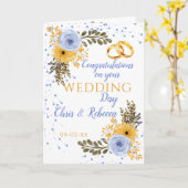 Carte Rose du jour de mariage bleu jaune (Fleur jaune)