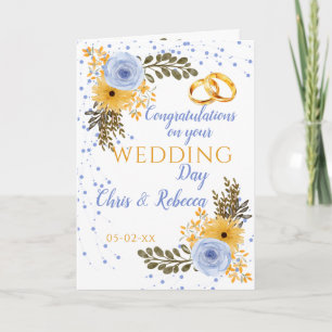 Carte Rose du jour de mariage bleu jaune