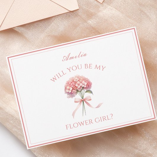 Carte Rose Dusty Personnalisé Hydrangea Fleur de Bow