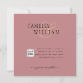 Carte Rose Dusty Photo Wedding Inviter QR Code Enregistr (Devant)