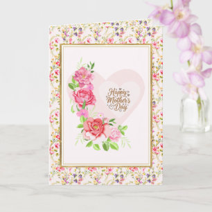 Carte Rose Élégante Cœur Bonne Fête des Mères