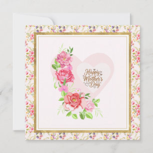 Carte Rose Élégante Cœur Bonne Fête des Mères