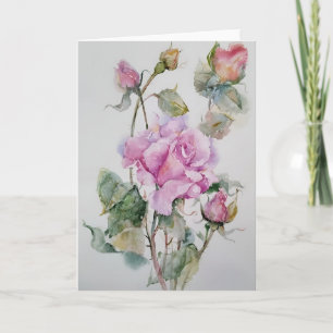 Carte Rose en aquarelles