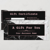 Carte Rose en marbre blanc noir certificat cadeau or (Devant / Derrière)