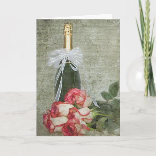 Carte Rose et Champagne Anniversaire (Devant)