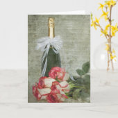 Carte Rose et Champagne Anniversaire (Fleur jaune)