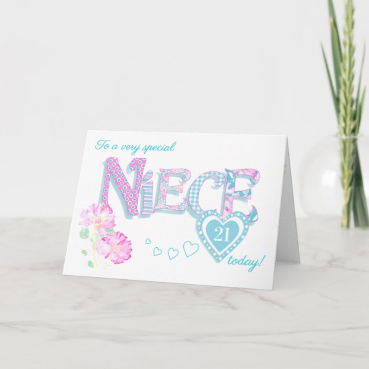 Carte Rose et Coeur de l'anniversaire de la nièce (Devant)